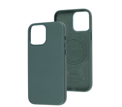 Чохол для iPhone 13 Pro Max Leather classic Full MagSafe pine green