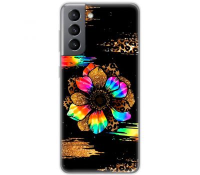 Чохол для Samsung Galaxy S21 FE (G990) MixCase Леопард райдужна квітка