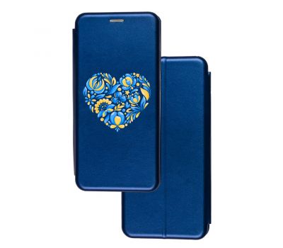 Чохол-книжка Samsung A03 Core (A032) з малюнком синій серце з візерунком квітів