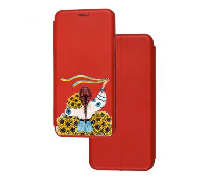 Чохол-книжка Samsung Galaxy A03s (A037) з малюнком червона Українка із соняшниками