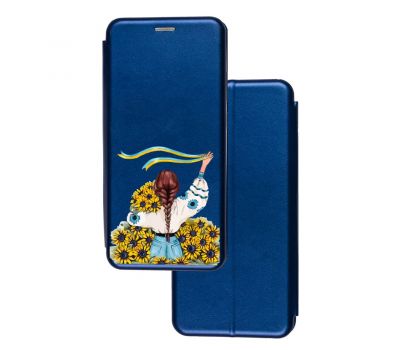 Чохол-книжка Samsung Galaxy A03s (A037) з малюнком синій Українка із соняшниками