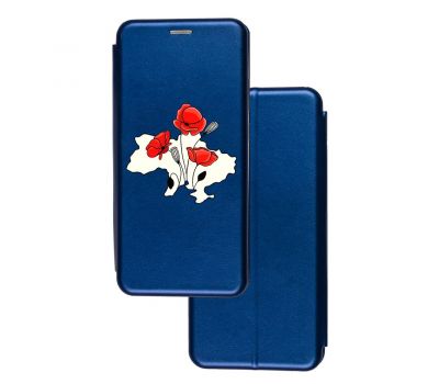 Чохол-книжка Samsung Galaxy A03s (A037) з малюнком синій Україна з квіткою маку