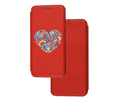 Чохол-книжка Samsung Galaxy A04 (A045) з малюнком червона серце з візерунком квітів