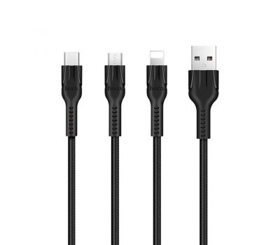 Кабель USB Hoco U31 Benay 3in1 (Lightning + microUSB + Type-C) 1.2m чорний 3227427