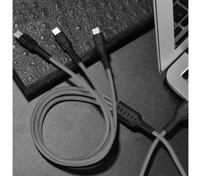Кабель USB Hoco U31 Benay 3in1 (Lightning + microUSB + Type-C) 1.2m чорний 3227429