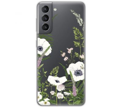 Чохол для Samsung Galaxy S21 FE (G990) Mixcase квіти білі квіти лісові трави