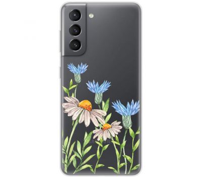 Чохол для Samsung Galaxy S21 FE (G990) Mixcase квіти волошки та ромашки