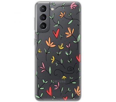Чохол для Samsung Galaxy S21 FE (G990) Mixcase квіти квіточки - листочки