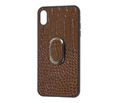 Чохол для iPhone Xs Max Genuine Leather Croco коричневий