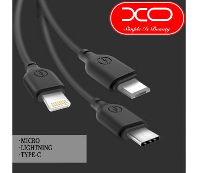 Кабель USB XO NB103 3in1 micro/Type-C/lightning 2.1A 1m чорний 3261171