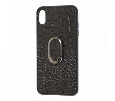 Чохол для iPhone Xs Max Genuine Leather Croco чорний