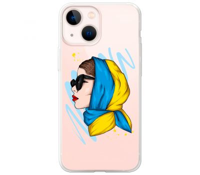 Чохол для iPhone 14 Plus MixCase патріотичні дівчина в жовто-синій хустці