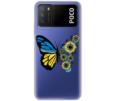Чохол для Xiaomi Poco M3 MixCase патріотичні жовто-синій метелик