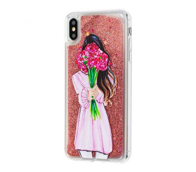 Чохол для iPhone Xs Max блискітки вода рожевий "girl with flowers"