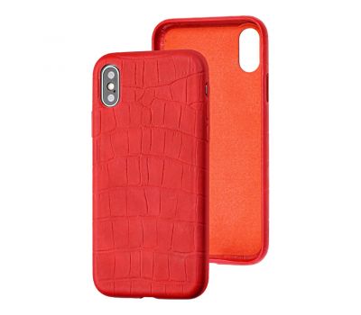 Чохол для iPhone X / Xs Leather croco full червоний