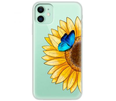 Чохол для iPhone 12 mini Mixcase квіти соняшник з блакитним метеликом