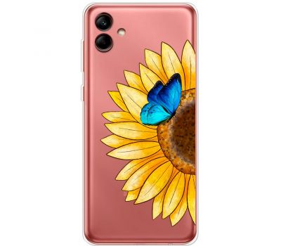 Чохол для Samsung Galaxy A04 (A045) Mixcase квіти соняшник з блакитним метеликом