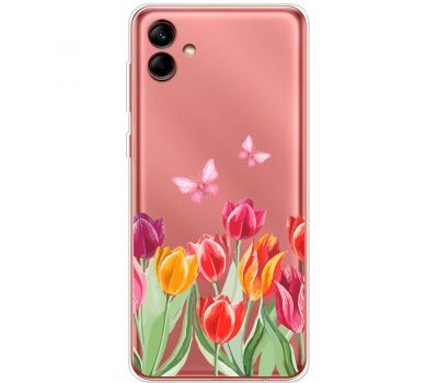 Чохол для Samsung Galaxy A04 (A045) Mixcase квіти тюльпани з двома метеликами