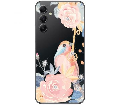 Чохол для Samsung Galaxy A14 Mixcase зі стразами пташка з квітами