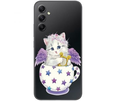 Чохол для Samsung Galaxy A14 Mixcase зі стразами котик у чашці