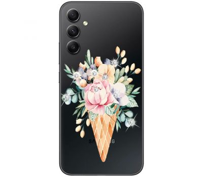 Чохол для Samsung Galaxy A14 Mixcase зі стразами ріжок з квітами