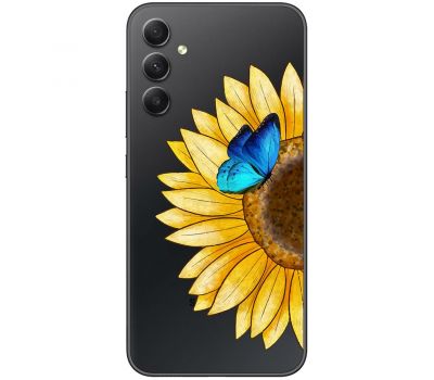 Чохол для Samsung Galaxy A34 (A346) Mixcase квіти соняшник з блакитним метеликом