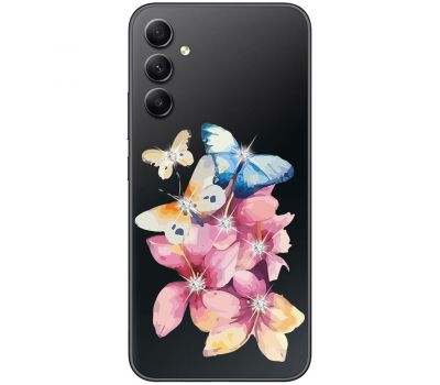 Чохол для Samsung Galaxy A14 Mixcase зі стразами метелики з квітами