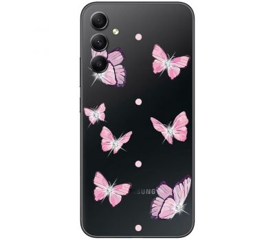 Чохол для Samsung Galaxy A14 Mixcase зі стразами рожеві метелики