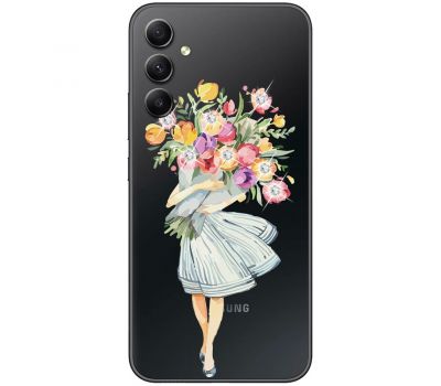 Чохол для Samsung Galaxy A14 Mixcase зі стразами дівчина з букетом