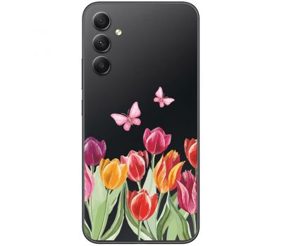 Чохол для Samsung Galaxy A14 Mixcase квіти тюльпани з двома метеликами