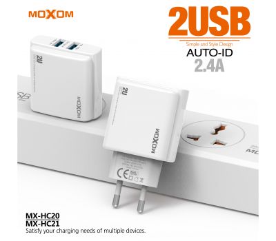 Зарядний пристрій Moxom MX-HC20 lightning 2USB/2.4A білий 3353385