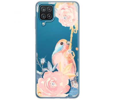 Чохол для Samsung Galaxy A12 / M12 MixCase стрази птах з квітами