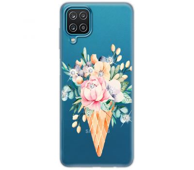 Чохол для Samsung Galaxy A12 / M12 MixCase стрази ріжок з квітами