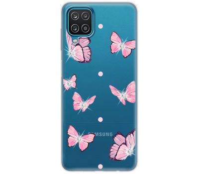 Чохол для Samsung Galaxy A12 / M12 MixCase стрази рожеві метелики