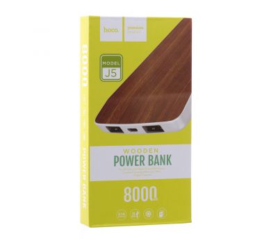 Зовнішній акумулятор Power Bank Hoco J5 Wooden 8000mAh red oak 337448