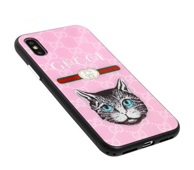 Чохол для iPhone X / Xs Vip Blue Glitter рожевий "кіт" 3375293