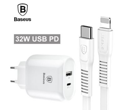 Мережевий ЗП Baseus Bojure MacBook QC3.0 3A 32W Type-C to lightn білий 3380338