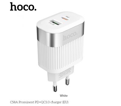 Мережевий ЗП Hoco C58A USB/Type-C 3A QC3.0 білий 3380645