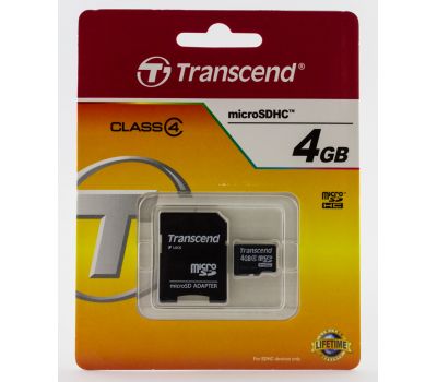 Карта пам'яті micro Transcend 4 Gb/class 4+1 Adapter SD