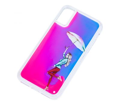 Чохол для iPhone X / Xs "Neon пісок" рожево-синій "дівчина під парасолькою" 3403547