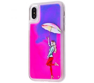 Чохол для iPhone X / Xs "Neon пісок" рожево-синій "дівчина під парасолькою"