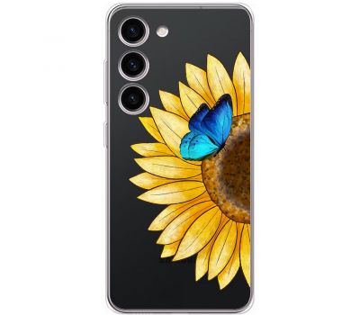 Чохол для Samsung Galaxy S23 (S911) Mixcase квіти соняшник з блакитним метеликом