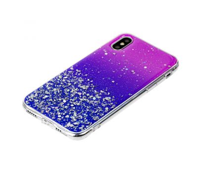 Чохол для iPhone Xs Max блискітки + popsocket "рожево-синій" 3427141