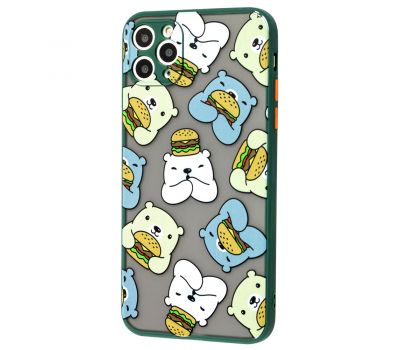 Чохол для iPhone 11 Pro Max Wave Cartoon bear and burger / forest green