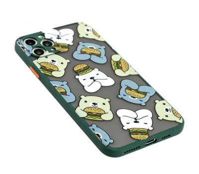 Чохол для iPhone 11 Pro Max Wave Cartoon bear and burger / forest green 3433052