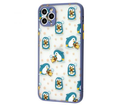 Чохол для iPhone 11 Pro Max Wave Cartoon penguins and dogs / lavender gray