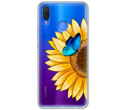 Чохол для Huawei P Smart Plus Mixcase квіти соняшник з блакитним метеликом