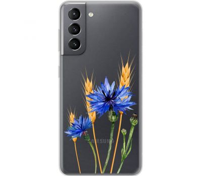 Чохол для Samsung Galaxy S21 (G991) Mixcase квіти волошки в колосках