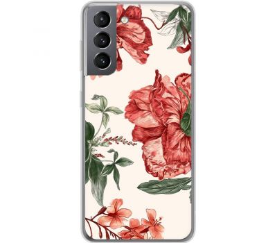 Чохол для Samsung Galaxy S21 (G991) MixCase квіти червоні на білому