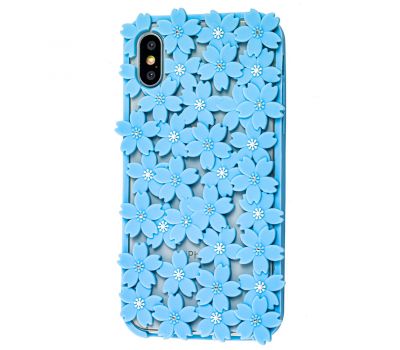 Чохол 3D для iPhone X / Xs квіти зі стразами блакитний